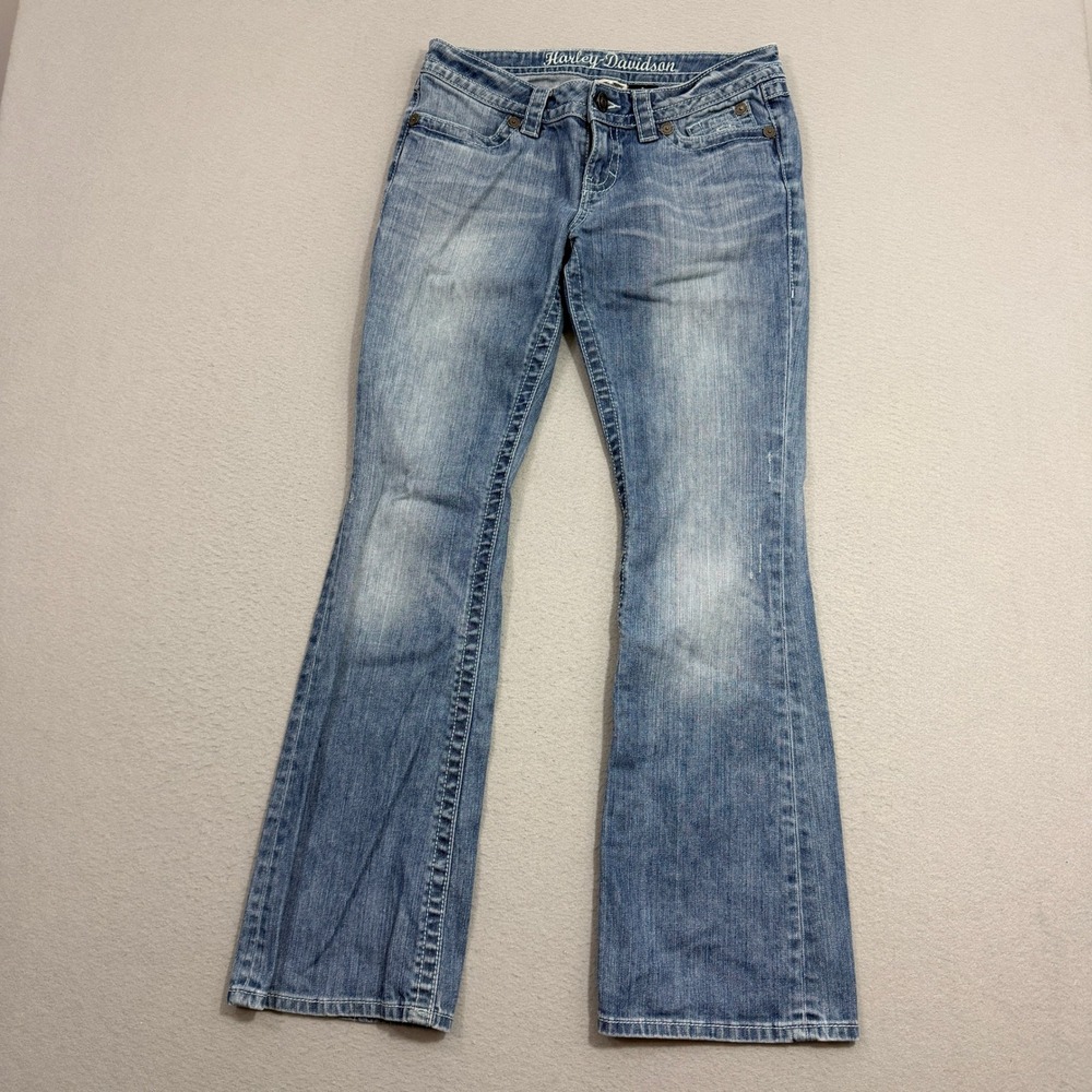 Vintage Harley Davidson Bootcut Jeans Womens 8 Blue Denim Embroidered Pockets